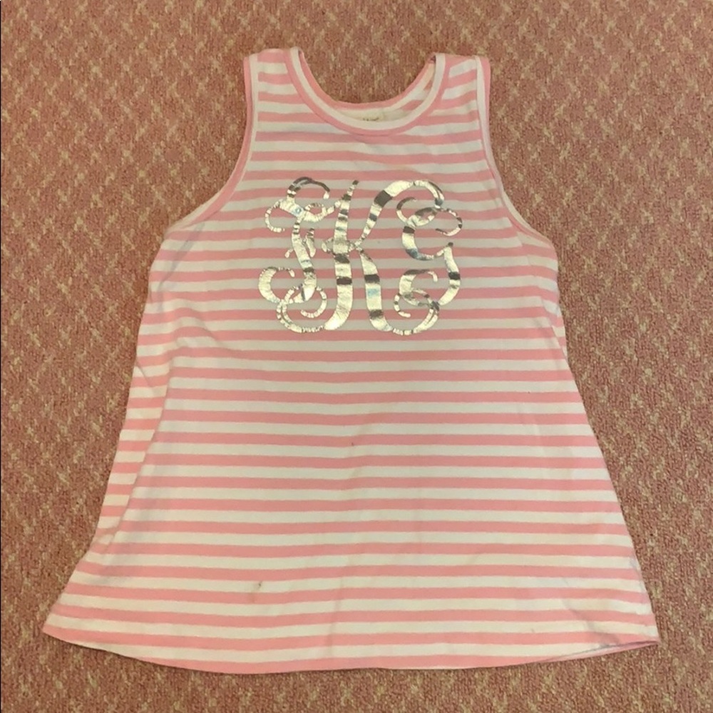 Pink and white striped monogram shirt